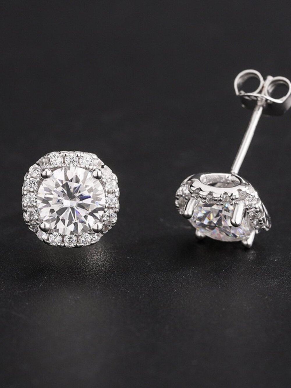 1ct + 1ct Each, Certified Round Moissanite Classic Stud - 6.5 mm, D Grade- ME003